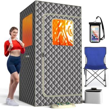 Imagem de Caixa portátil para sauna a vapor doméstica, barraca de sauna pessoal de tamanho completo para spa doméstico, kit de relaxamento de sauna interna com gerador de vapor de 2,6 L e 1000 watts, controle