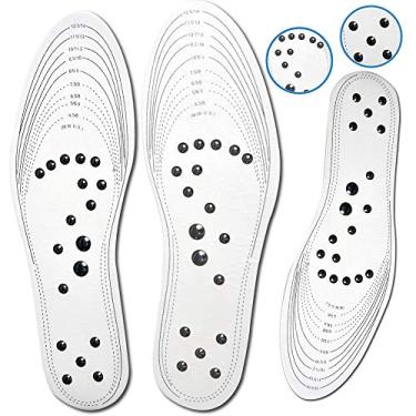 Imagem de Palmilhas de massagem magnética Acupress, massageador de pés, palmilha para pés com terapia de reflexologia para alívio da dor | Unissex, lavável e cortável, Branco, unisex