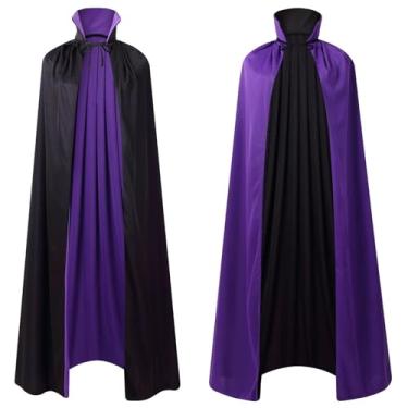 Imagem de AGCOAH Adult Vampire Cloak Men Women Two Sides Reversible Stand Collar Magician Cape Black and Purple Halloween Devil Witch Masquerade Cosplay 35.4Inch