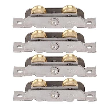 Imagem de Trava da Porta de Tela, Hardware Deslizante Hardware Deslizante Trava de Porta Inoxidável Aço de Cobre Rolamento de Rolamento de Roda Montagem 4pcs para Porta de Vidro (Roda plana) (Roda côncava)