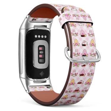 Imagem de Pulseira de couro de substituição para relógio Fitbit Charge 5 / Fitbit Charge 6 (Happy Easter) Pulseira de relógio inteligente para mulheres e homens