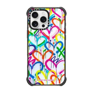 Imagem de CASETiFY Capa Ultra Impact para iPhone 16 Pro Max [Strong Slim / 3,5 m 5X Militray Grade Drop Protection/Compatível com Magsafe] - Corações de grafite arco-íris - Preto transparente