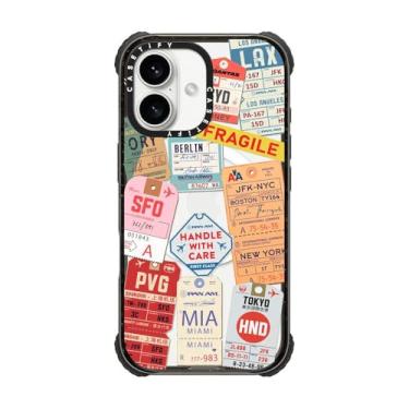 Imagem de CASETiFY Capa Ultra Impact para iPhone 16 [Forte Fina/Proteção contra quedas de grau Militray de 3,5 m 5X/Compatível com Magsafe] - AirTags - Preto Transparente