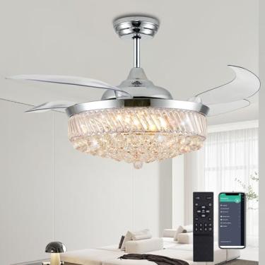 Imagem de PAFRUMGE Ventilador De Teto De Cristal Led Fandelier De 52" Com Luzes E Controle Remoto, Lustre Para Quarto, Sala De Jantar, Sala De Estar (Cromado, 52 Pol.)