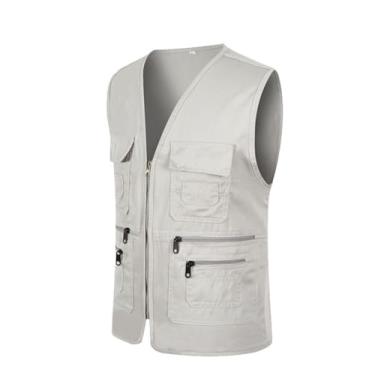 Imagem de Colete De Pesca Casual Masculino, Colete Sem Mangas Para Caça Ao Ar Livre Fotografia E Pesca Com Vários Bolsos, Jaqueta À Prova De Vento Com Zíper E Forro Da Moda, Para Escalada(Light gray,XX-Large)