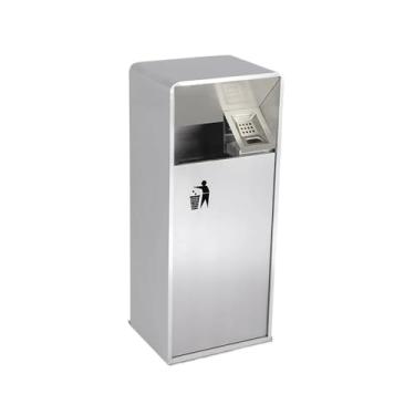 Imagem de Lixeira para Área Externa Lixeira externa 19l/40l, lata de lixo quadrada prateada de metal com abertura lateral, lata de lixo comercial doméstica moderna com cinzeiro Lixeira para Área Externa(Médio)
