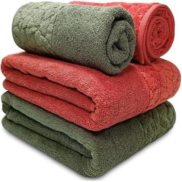 Imagem de Jogo/Kit 2 Toalhas de Banho Banhão Confort Jacquard + 2 Toalhas de Rosto 100% Algodão 500g/m² (Verde | Telha)