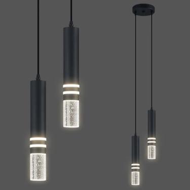 Imagem de LIANGMH Luminárias Pendentes Para Ilha De Cozinha, Luminárias Pendentes De Cristal Mini 12W Led Moderna Iluminação Pendente De Cozinha Sobre A Pia E Sala De Estar E Quarto (Preto 2 Luzes)