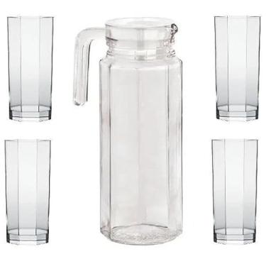 Imagem de Conjunto De Jarra De Mesa Com 4 Copos Vidro Transparente Kit - Master Gourmet