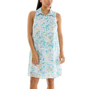 Imagem de Zac & Rachel Vestido feminino sem mangas com colarinho e zíper ajustável no peito, Branco brilhante/Riviera, GG