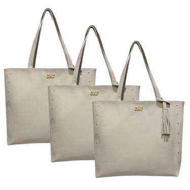 Imagem de Bolsa Feminina Sacola Grande Kit Com 3 Peças Universitária De Ombro - 