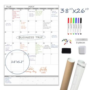 Imagem de Calendário de parede apagável a seco - 96 x 66 cm - Calendário mensal sem data em branco - quadro branco premium laminado mensal - Calendário mensal jumbo reutilizável para escritório (vertical)