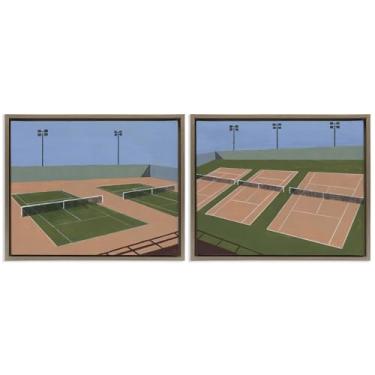 Imagem de Stupell Industries Conjunto de telas flutuantes marrons quadras de tênis competitivas de 2 peças por Michael Willett, 21 x 17