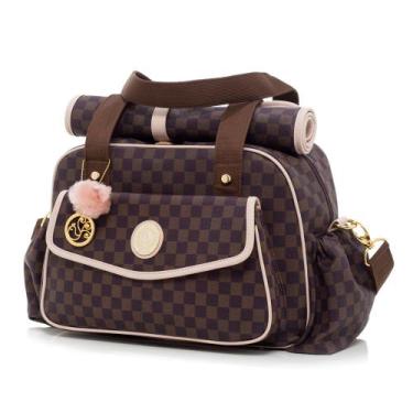 Imagem de Bolsa Maternidade Lequiqui Escocesa Colour Grande - Marrom c/ Rosa