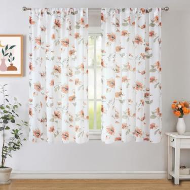 Imagem de BROSHAN Cortinas florais laranja 2 painéis transparentes para quarto - cortinas elegantes com estampa de flores boêmias de 160 cm de comprimento para filtragem de luz de sala de estar e cozinha