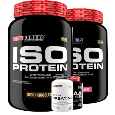 Imagem de Kit 2x Iso Protein 900g + BCAA 4,5g 100g + Power Creatina 100g - Bodybuilders (Médio, Chocolate e Morango)