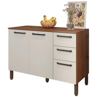 Imagem de Balcao Com Tampo 3 Portas 2 Gavetas 120 Cm Mad Versalhes Ktp Nogueira Off White