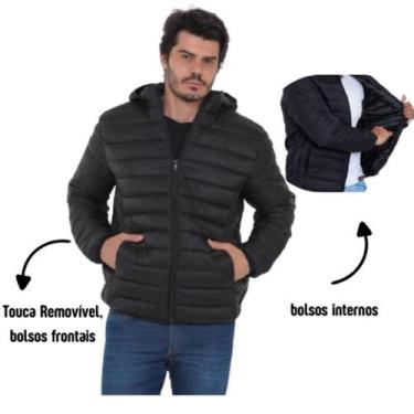 Imagem de Jaqueta Masculina Puffer Preta De Ziper com Touca Removível e Bolsos i