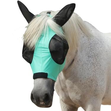 Imagem de Gallopoff Máscara elástica para moscas de cavalo, ajuste confortável sem esfregar, capa de malha segura para olhos e orelhas com proteção UV, sem emaranhamento para crina e antebraço, visibilidade