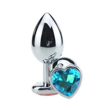 Imagem de Plug Anal Pequeno Cromado Coração Design Elegante Romântico para Iniciantes Premium Experiências Íntima [AZUL CLARO]