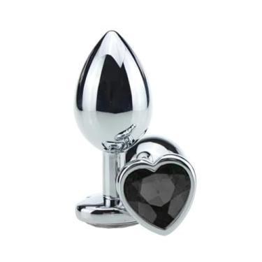 Imagem de Plug Anal Metal Coração Grande Luxuoso Casais Aventureiros Relaxamento e Prazer Seguro e Higiênico [PRETO]