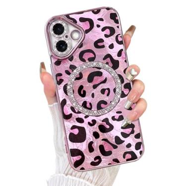Imagem de Fiyart Capa projetada para iPhone 16 Plus, compatível com MagSafe Plating Diamond proteção para câmera Cheetah Leopard Print Glitter Magnetic para mulheres e homens à prova de choque para telefone 17