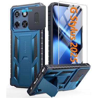 Imagem de FNTCASE Capa para Motorola Moto-G Stylus-5G-2025: Capa de celular à prova de quedas de grau militar com suporte e slide | Capa de telefone resistente resistente com proteção texturizada (azul)