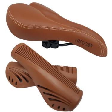 Imagem de Selim Vazado Bike Mtb Gts Vintage Retro + Manopla Marrom, Marrom