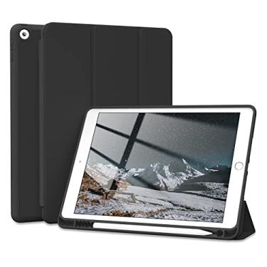 Imagem de JKSML Capa para iPad 9ª geração 2021/iPad 8ª geração 2020/iPad 7ª geração 2019, capa protetora com suporte de lápis para iPad 9/8/7, capa para iPad de 10,2 polegadas, hibernar/despertar automático, preta
