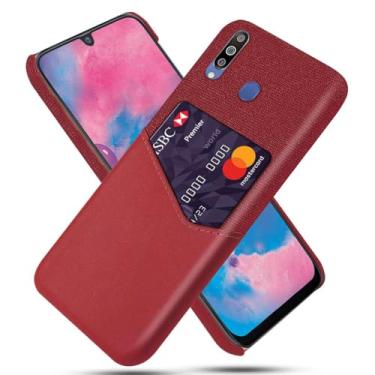 Imagem de Capa para Samsung Galaxy M30,Tela e tampa de couro PU,Anti-deslizante,Resistência à impressão digital,Caso de proteção de 360°com 1 slot de cartão atrás-Red