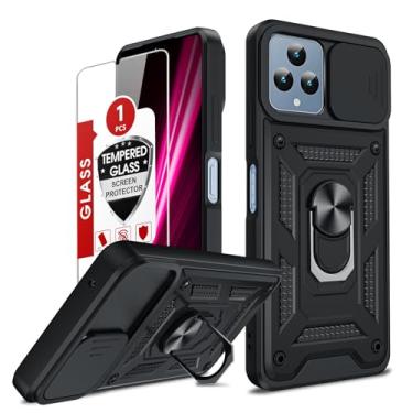 Imagem de LeYi Capa para celular Revvl 6 5G, T-Mobile Revvl 6X 5G Capa de telefone: Capa de câmera deslizante e protetor de tela de vidro temperado, resistente à prova de choque resistente com suporte de anel