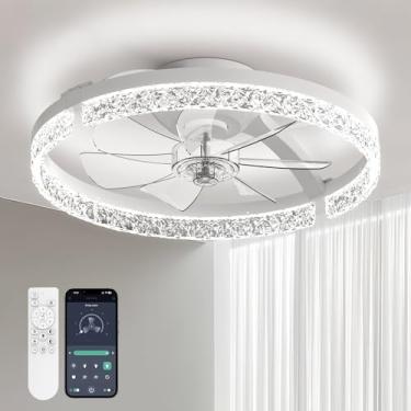 Imagem de Aphyni Ventiladores de teto dobráveis com luzes e controle remoto Ventilador de teto de 45,7 cm 3000-6000K Regulável Montagem Embutida Ventilador de Luz LED 6 Velocidades de Vento para Casa Quarto