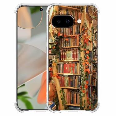 Imagem de Nsyosio Capa de livraria vintage para Google Pixel 9a, estampa estética de biblioteca de livros antigos, capa protetora de TPU macio na moda, px9a