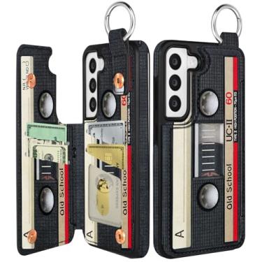 Imagem de Shorogyt Capa carteira para Samsung S22 com suporte para cartão - Bonito para mulheres, homens, meninas, designer de fita de CD, suporte, fecho magnético traseiro flip fólio, capas de telefone de