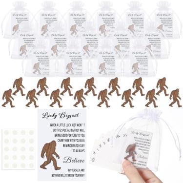 Imagem de MotiMind 16 Set Lucky Bigfoot Pocket Hug Token Gift Card Little Bigfoot Wood Pocket Hug Token with Inspirational Cards and Organza Bags Sasquatch Lovers Exchange Gift for Employee Coworker Friend