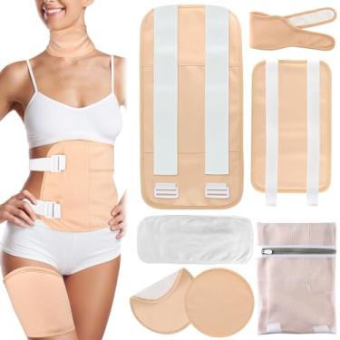 Imagem de Pacote de 7 peças de óleo de rícino com pano de flanela, kit de óleo de rícino de algodão orgânico para joelho e pescoço, compressões de óleo de rícino com tiras elásticas ajustáveis (óleo não