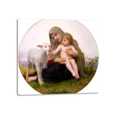 Imagem de LXURY Bouguereau. A Virgem com o Cordeiro. Reprodução de pinturas famosas. Arte de parede em tela. Pôsteres e impressões. Imagem para decoração de casa 30 x 30 cm Moldura interna