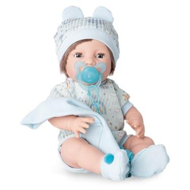 Imagem de New Born Premium, Boneco reborn Bebê com Olhos que Fecham, Mamadeira Mágica e Chupeta com Luz, Azul Claro