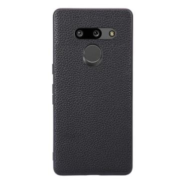 Imagem de Capas Compatível com LG G8 THINQ,Design de grão levantado de superfície,Proteção contra queda,Anti impressão digital,Anti arranhões,Aparência de couro de imitação de plástico macio-Black