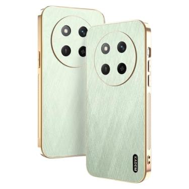 Imagem de Yarxiawin Capa de telefone para Honor Magic 7 Lite à prova de choque, textura de fio dourado para Honor Magic 7 Lite capa de silicone fina galvanizada preta capa de couro anti-impressão digital (verde