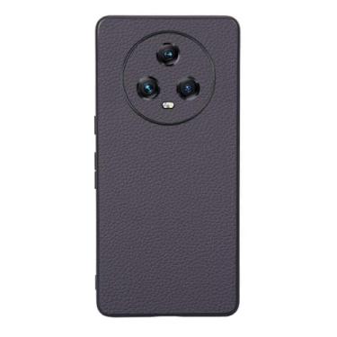 Imagem de Capas Compatível com Honor Magic 5,Design de grão levantado de superfície,Proteção contra queda,Anti impressão digital,Anti arranhões,Aparência de couro de imitação de plástico macio-Grey