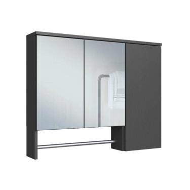 Imagem de Armário Espelheira Banheiro Olívia Mel Grafite com 3 Portas e Toalheiro