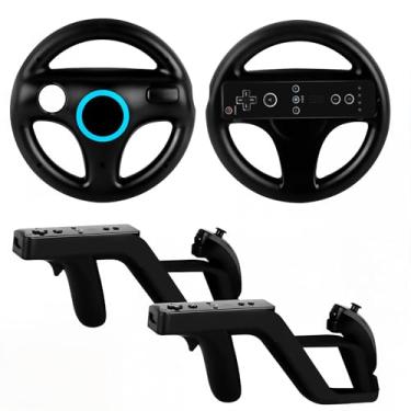 Imagem de Arrocent Steering Wheel and Zapper Gun Set Compatible with Wii Wii U Remote (Pack of 2, Black)