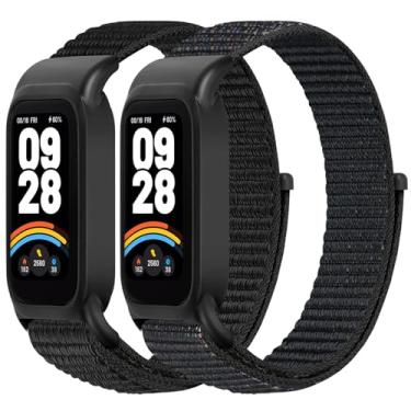 Imagem de WNIPH Pulseiras de relógio de nylon compatíveis com Xiaomi Smart Band 9 Active/Redmi Band 3, 2 peças de pulseiras esportivas respiráveis ajustáveis para mulheres e homens