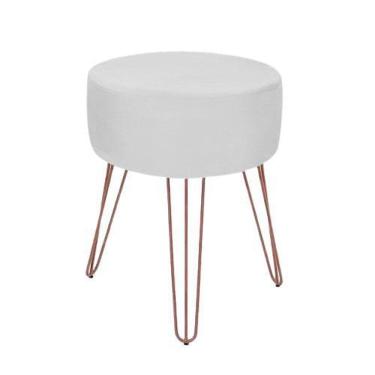 Imagem de Puff Puf Banqueta Redondo Magnus Branco Aramado Rose Gold