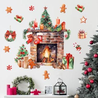 Imagem de Mfault Adesivos de parede de lareira de Natal, presentes de árvore de Natal, homem de gengibre, decoração de bengala de doces de hortelã-pimenta, arte de quarto, guirlanda de férias de inverno, meia