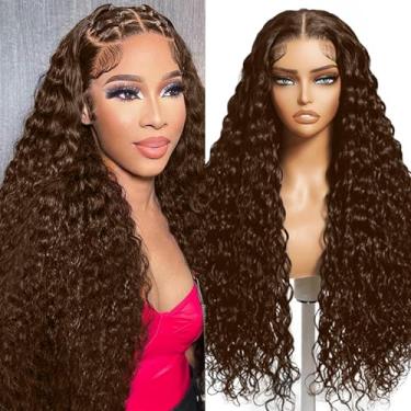 Imagem de Perucas de cabelo humano marrom chocolate 4# 13 x 4 HD perucas frontais de renda pré-arrancadas encaracoladas profundas perucas de cabelo humano molhado e ondulado com densidade de 220% (28 polegadas)