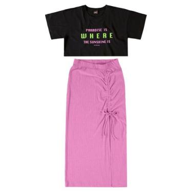 Imagem de Conjunto Cropped e Saia Infantil Gloss, Preto, 12
