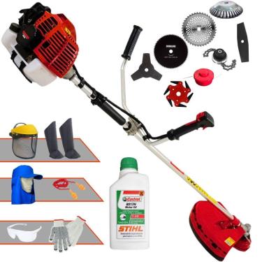 Imagem de Aparador de Grama Kawashima KW52L À Gasolina 52cc 2,5HP 10.000rpm Multifunções Completa Com Carretel de Nylon + 7 Opções de Corte + EPI + ÓLEO STIHL