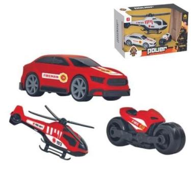 Imagem de Kit Carrinho Carro Moto Helícoptero Bombeiro Brinquedo - Toys